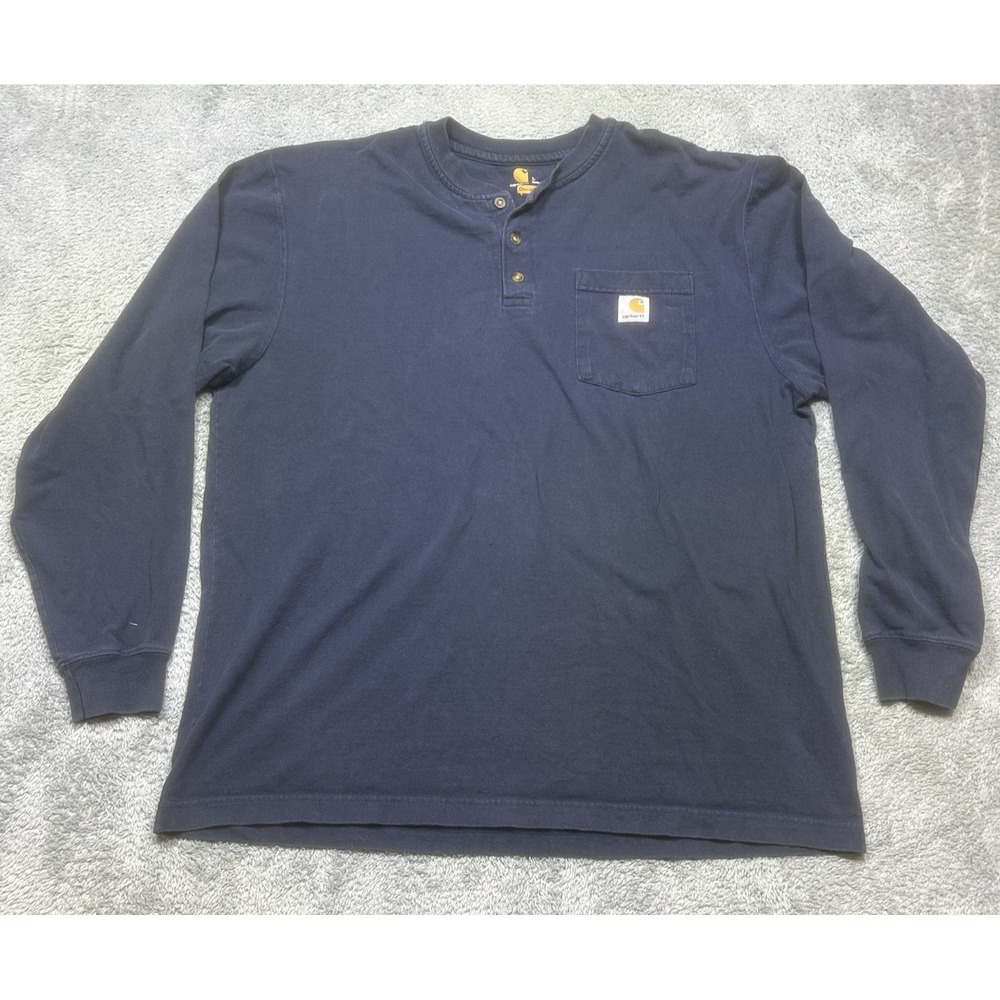 Carhartt Shirt Men's L Blue Henley Pocket Long Sleeve Original Fit Work K128 NVY